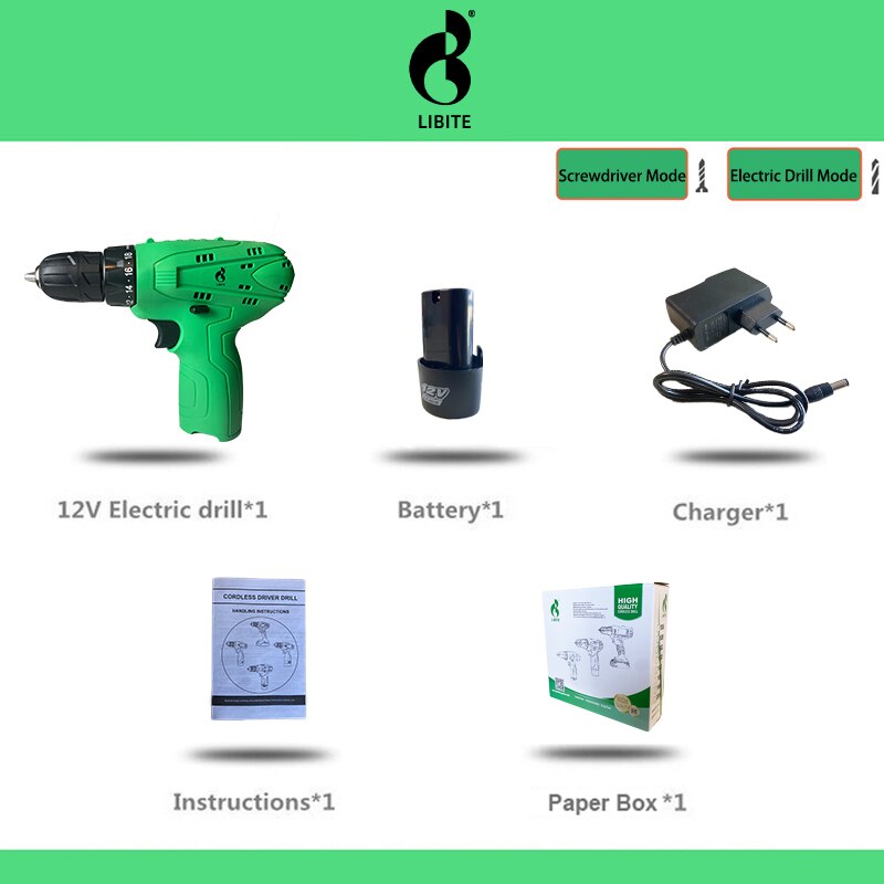 Cordless Drill Lithium Battery 12V Wireless Drilling Electric Screwdriver Electric Drill Mini Wireless Power Driver DC: CD12A1