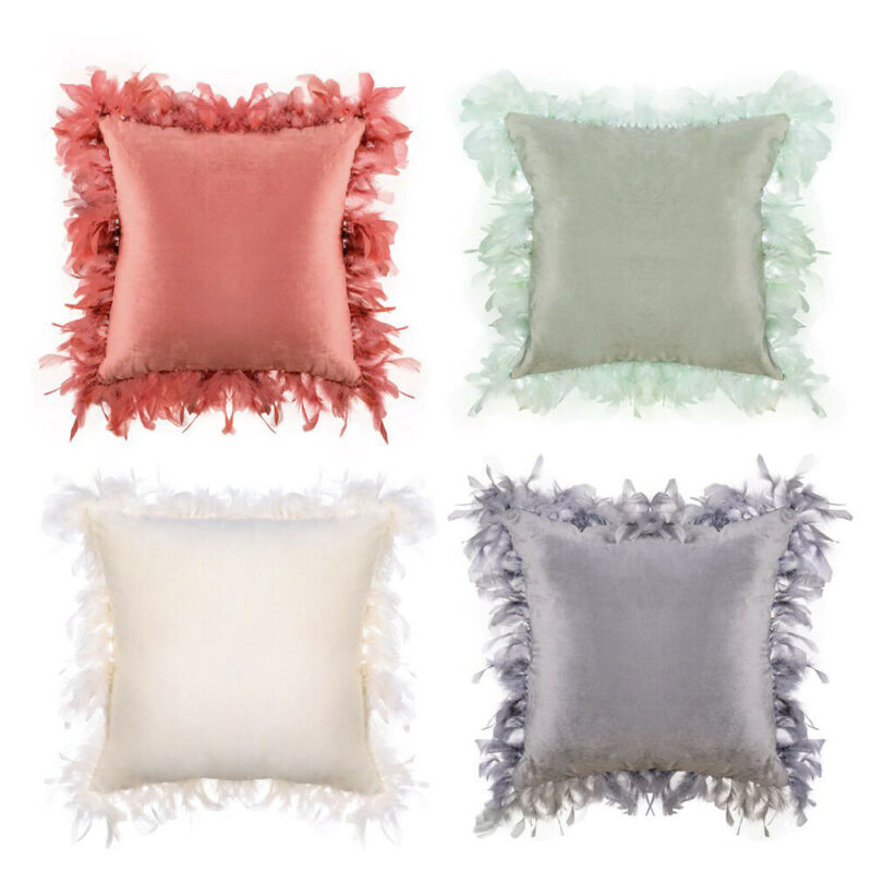 Almohada de plumas Vintage para sofá, asiento, silla, cojín de respaldo de coche de gama alta, de satén de seda, suave,