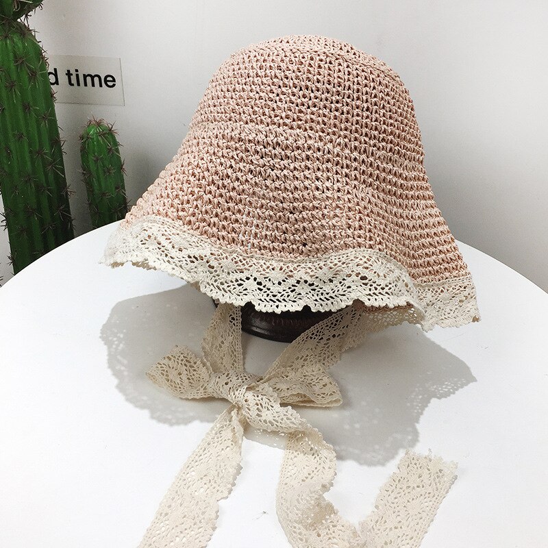 Sun hat girl foldable beach hat travel sunscreen lace lace adjustable summer straw cap child visors hat SL-06: adult 1