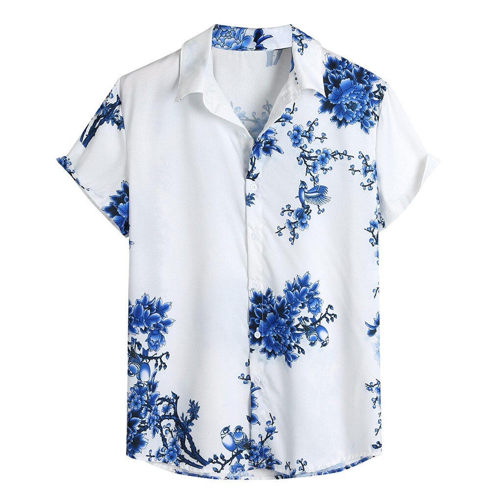 Camisas streetwear geometrisk farveblok print hip hop kortærmet skjorte herrer hawaiisk skjorte sommer harajuku strandskjorter top: M