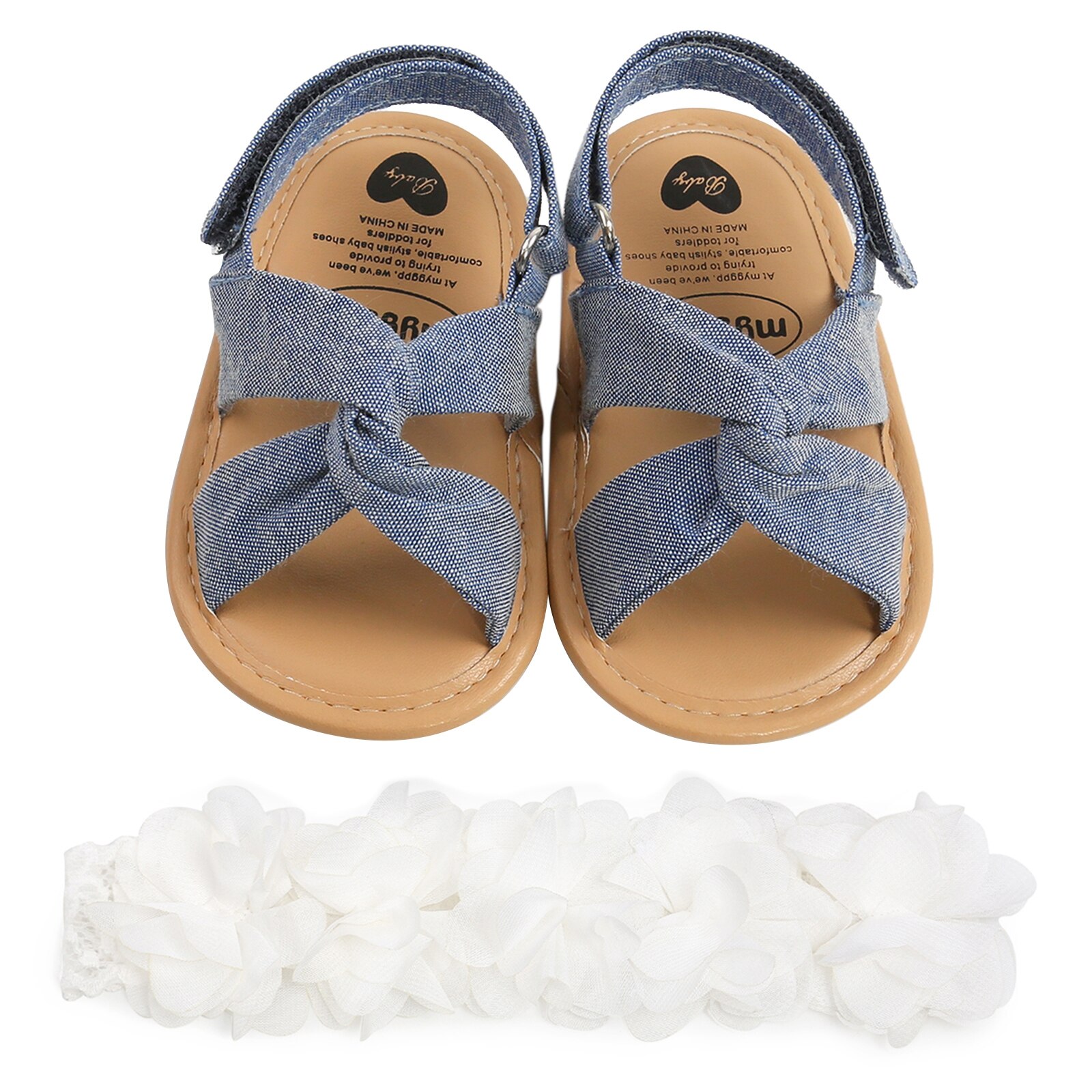 Pudcoco Baby-mädchen-sandalen- und haarband-einstellen: niedliche, rutschfeste Ballerinas und ein haarband mit blume für babys ab 0-18 monaten.: B / 0-6 monate