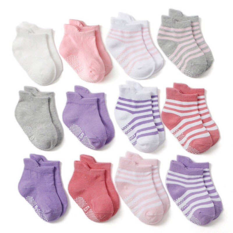 6/12Pairs Lente Herfst Baby Jongens Sokken Mesh Katoen Zachte Kinderen Tollder Sokken Met Rubberen Zolen Baby Baby anti-Slip Vloer Sokken: 12Pairs D034F / M(1-3Y)