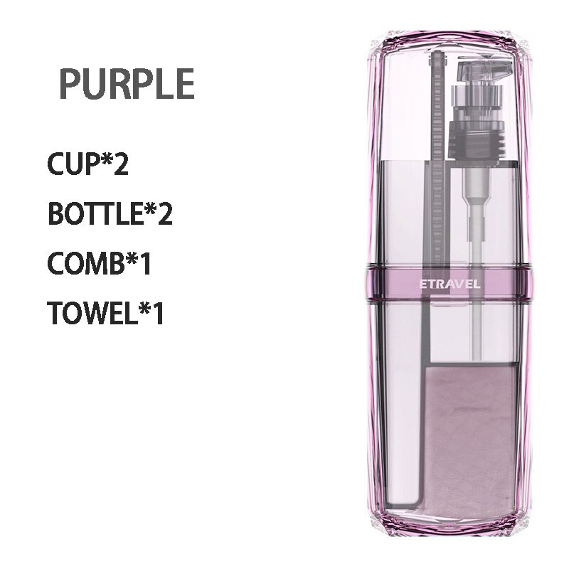 Toiletries Storage Box Multifunctional Travel Toothbrush Comb Towel Transparent Storage Cup Potable Bathroom Toiletry Set Box: 6PCS Purple