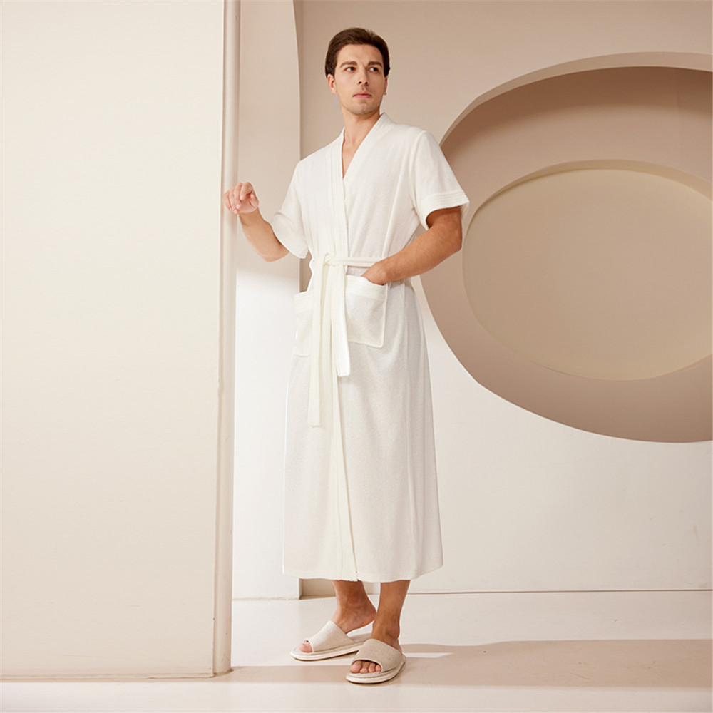 Badekåpe i bomullsfrotté, kortermet nattøy, håndklenattkjole, nattøy, løs, fritidsmorgenkåpe, nattkjole, hjemmeklær: Xxxl / Himmelblå