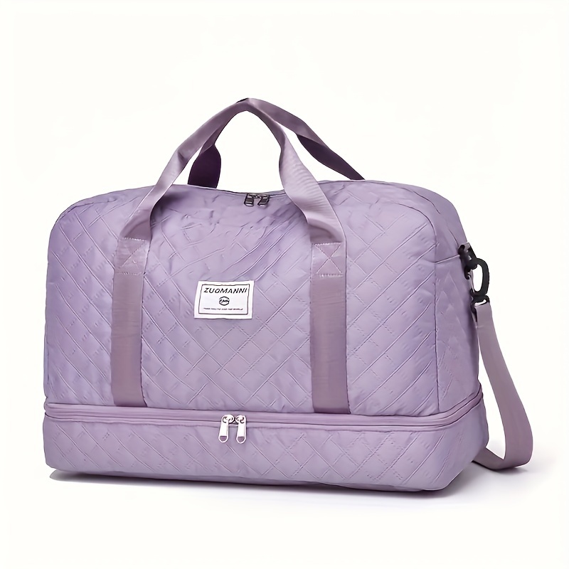 Sac de sport de luxe, sac à main de grande capacité, initié et sac fourre-tout à bandoulière avec séparation de support sec, poches latérales pour touristes, voyage, salle de sport: plum