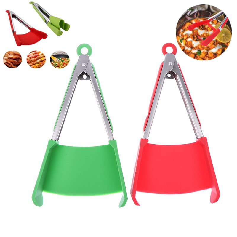 2 In 1 Smart Keuken Spatel En Tang Non-stick Hittebestendige Rvs Frame Silicone Tang Keuken Gereedschap gadget