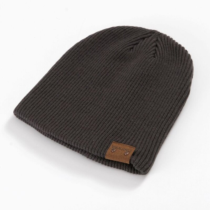 1 stk vinter hold ude den kolde varm stribe dobbelt stof strikket hue mærke bomuld skullies hue hatte til mænd 5 farver: Mørkegrå