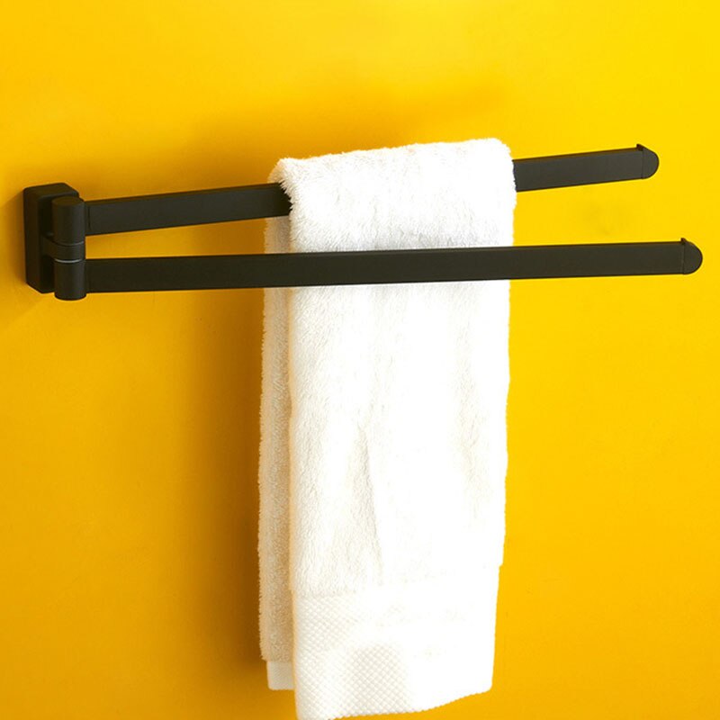 Barra de toalla giratoria, toalleros dobles movibles de goma mate, cromados y pulidos, accesorios de baño negros: Default Title