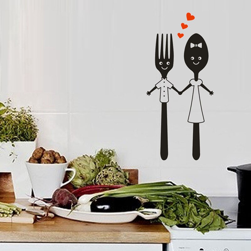Kitchen Decoration Dining Cutlery Stickers Dining Cartoon Cute Spoon Fork Vinyl Mural Art Wall Sticker For Kitchen