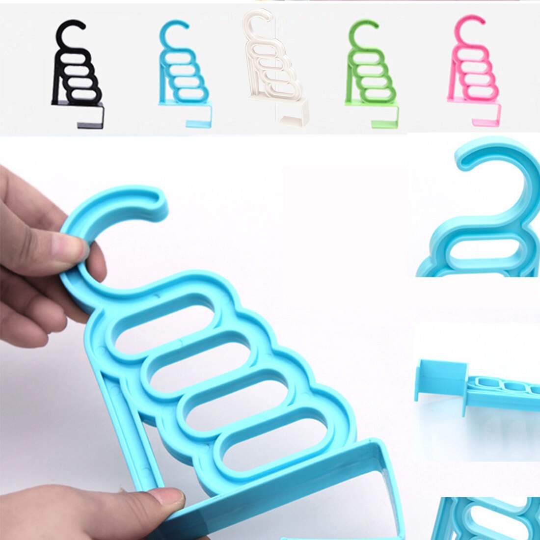 Multi-Function Home Accessories Foldable Clothes Hanger Drying Rack 5 Hole Suit Bathroom Door Plastic Organizer