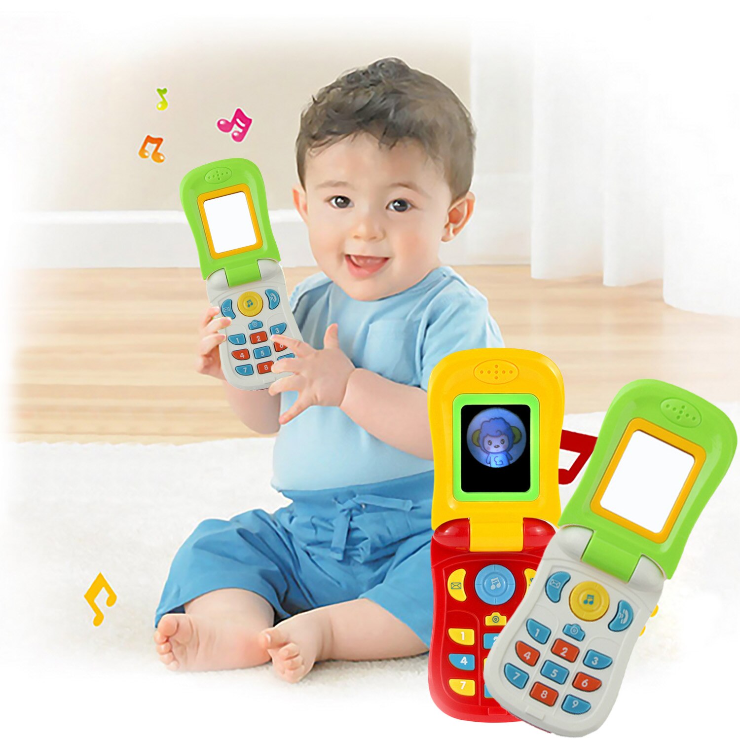 Grappige Leuke Simulatie Flip Mobiele Mobiele Telefoon Educatief Speelgoed met Spiegel Lichten Muziek voor Kinderen Kinderen Verjaardag Kerst Cadeau