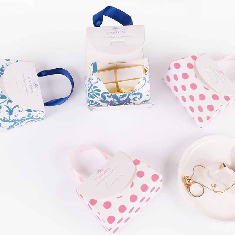 10pcs Floral Paper Storage Box Cute Pink Dot Handbag Box School Office Desk Accessories Stationery Pencil Organizer