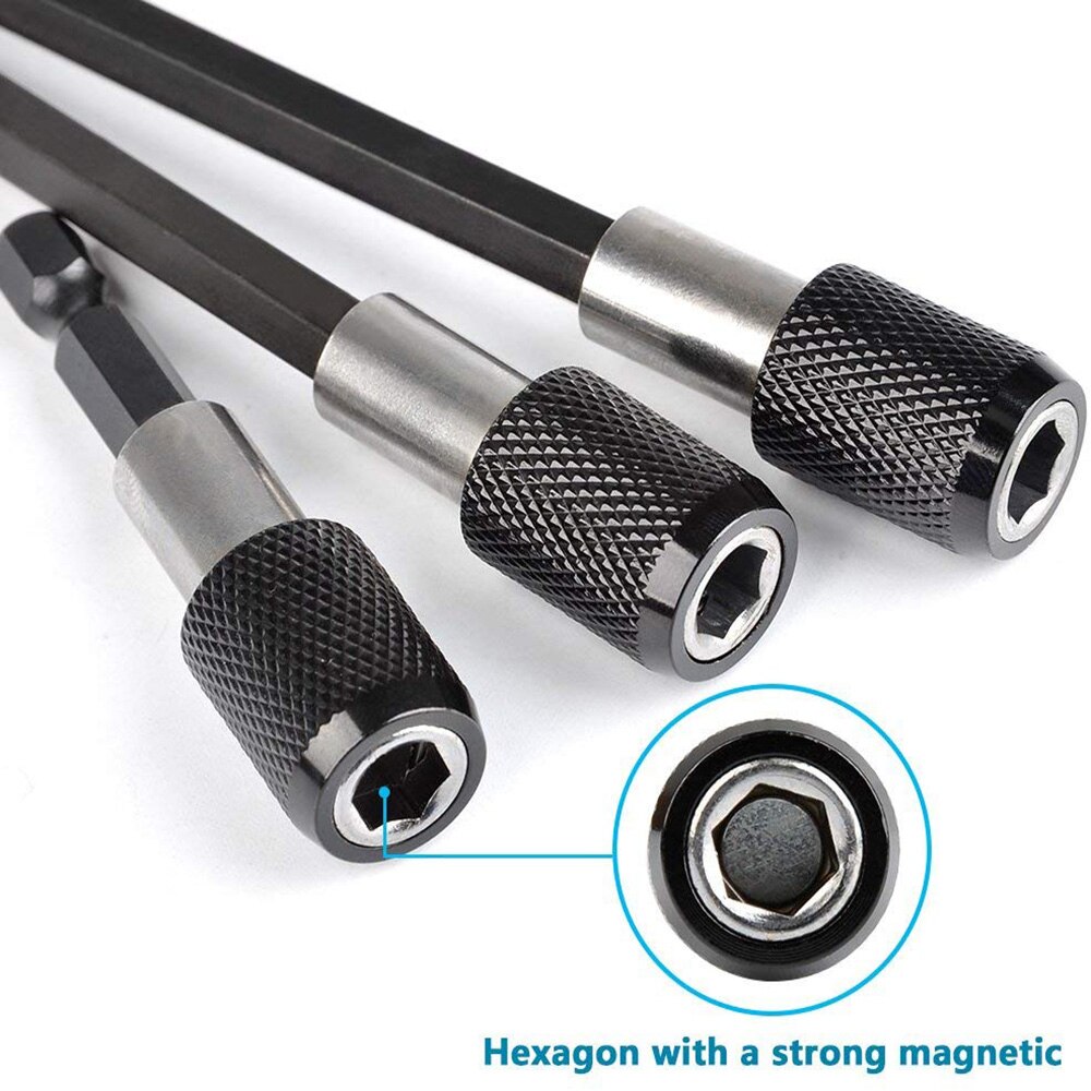 Oauee 1/4 Inch Hex Shank Quick Release Screwdriver Magnetic Bit Holder with Adjustable Collar Bar 60mm 100mm 150mm