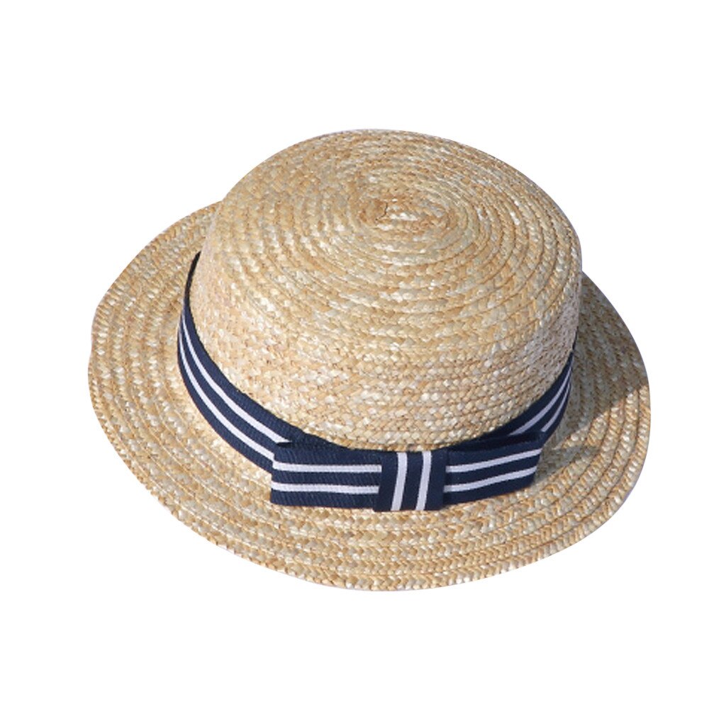 Summer Parent-child Women Baby Kids Girl Beach Bow Straw Hat Flat Brim Sun Hat Cap Suitable for taking photos Net Red Hat