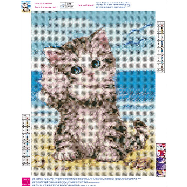 5D DIY gato pintado diamante bordado Cruz puntada de dibujos animados ronda taladro completo Kit para hacer mosaicos de los niños