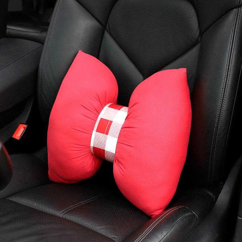 Oreiller avec nœud papillon pour appui-tête de voiture, 1 pièce, appui-tête à carreaux rouges, oreiller lombaire à carreaux noirs, coussin de siège, Kawaii, accessoires de voiture: Red Waist