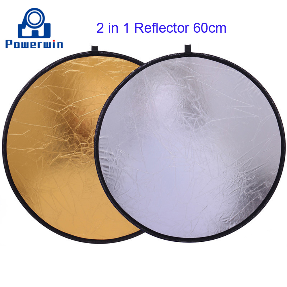 Powerwin 2 in 1 Gold Silver Reflector 60cm Collapsible Disc Diffuser Softbox Photo Studio Video Lighting Backdrop Light Stand