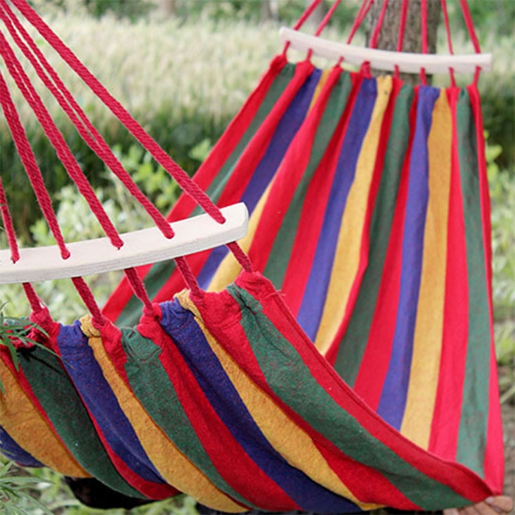 Hamaca de lona portátil para viaje, silla Columpio de madera para pícnic al aire libre, cama colgante de Camping, tienda de campaña a rayas de arco iris