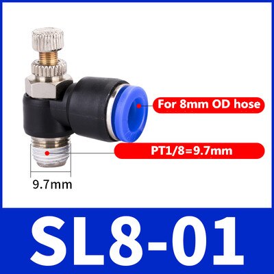 Luft  sl 1/8 1/4 3/8 1/2 hastighedskontrol pneumatisk fitting drosselventil controller 4 6 8 10mm slange slange hurtig forbindelse justerbar: 8-01
