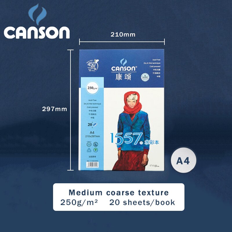 CANSON Watercolor Book/Pad/Paper 8/16/32K A3/A4/A5 180/200/250/300g/m² Art Drawing Watercolor Paper Stationery 1557: 1557-book-250g-A4