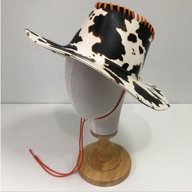 Kapelusz kowbojski krowa skóra ekologiczna z wzorem Zachodni kręcone rondo jeździecki kapelusz damski śliczny moda retro wakacyjny kapelusz hurtowo
