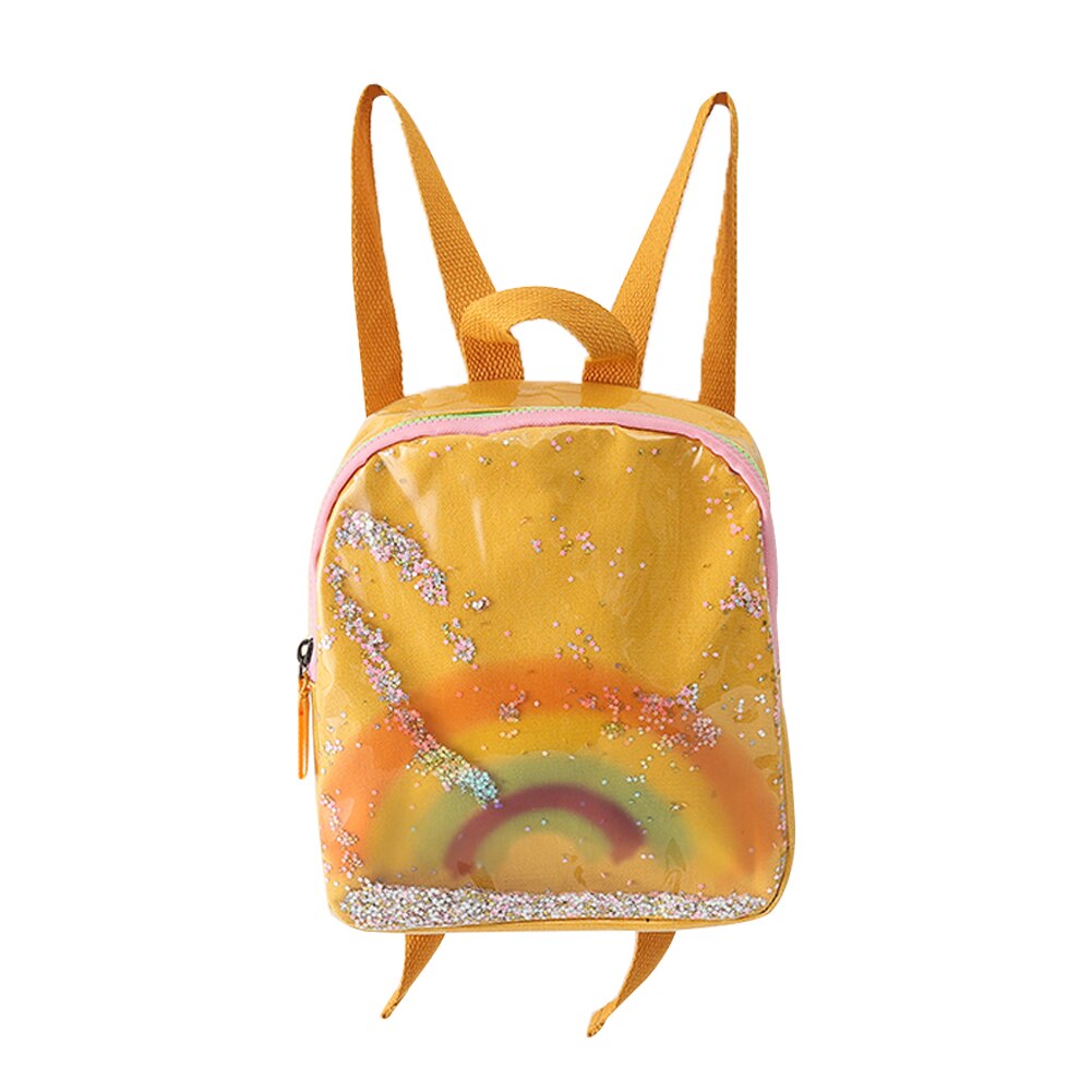 Sac à dos arc-en-ciel pour filles, joli sac à bandoulière d'école avec paillettes brillantes, sac de jour pour enfants: YELLOW