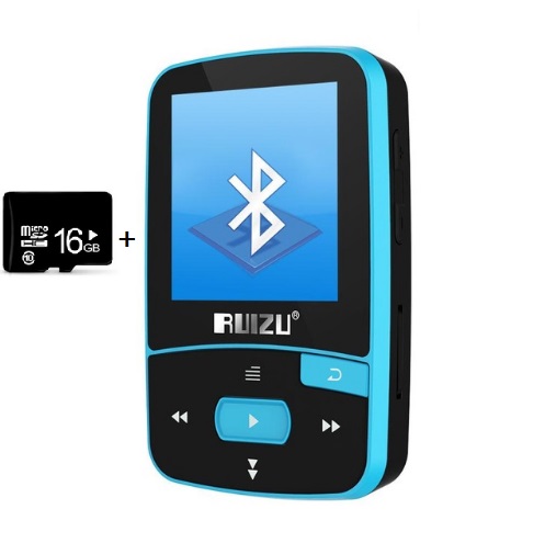 Ruizu X50 Sport mini clip mp3 player with fm tf card slot music player: blue with 16gb