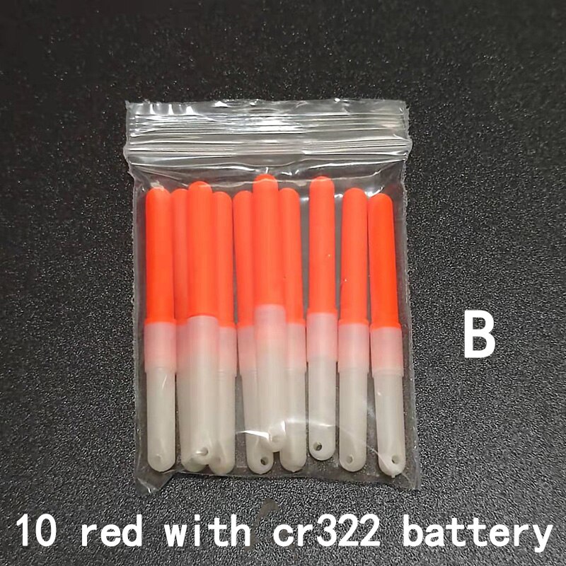 Palos de luz de 10 piezas, luz verde/rojo, CR322 CR425 funciona con batería, LED luminoso, flotador, aparejos de pesca nocturna B276: 10 red B and cr322