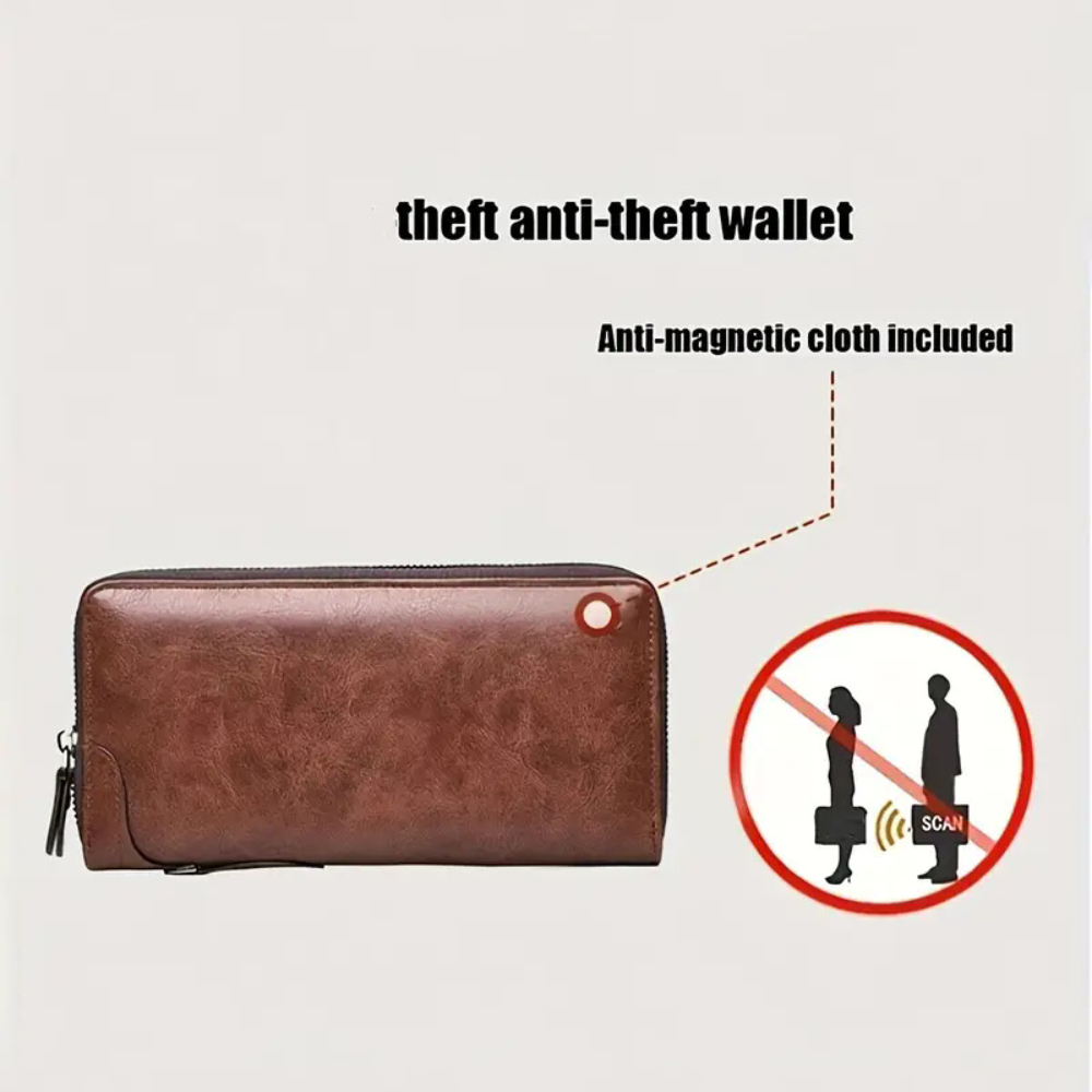 Men Long RFID Blocking Wallet Zipper Multi Card Holder Leather Credit Card Organizer Anti Theft Purse for Men
