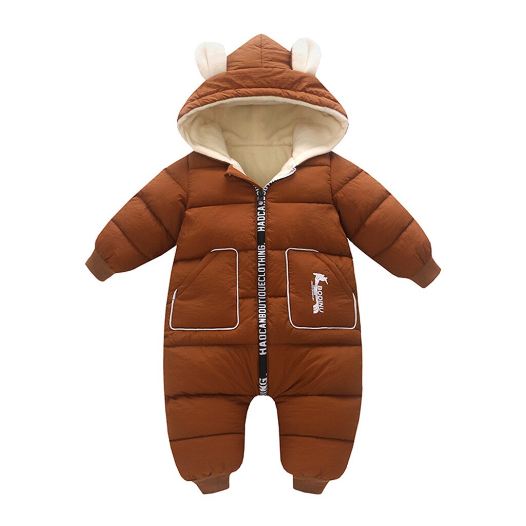 Baby Baby Cartoon Hooded Jas Jongens Meisjes Lange Mouw Romper Jumpsuit Winter Warm Comfortabele Baby Kleding Uitloper: Bruin / 24M