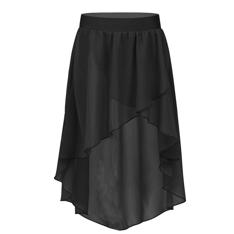 TiaoBug Kids Teens High-Low Elastic Waistband Chiffon Skirt Children Girls Ballet Tutu Latin Jazz Stage Lyrical Dance Costumes: Black / 14