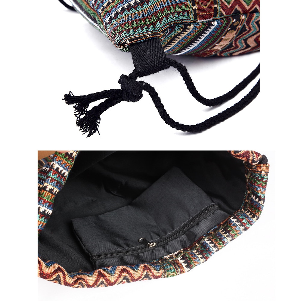 Gym Sack Drawstring Bag Bohemian with Inside Zipper Pocket Sports Travel Bag Light Backpack for Men Women