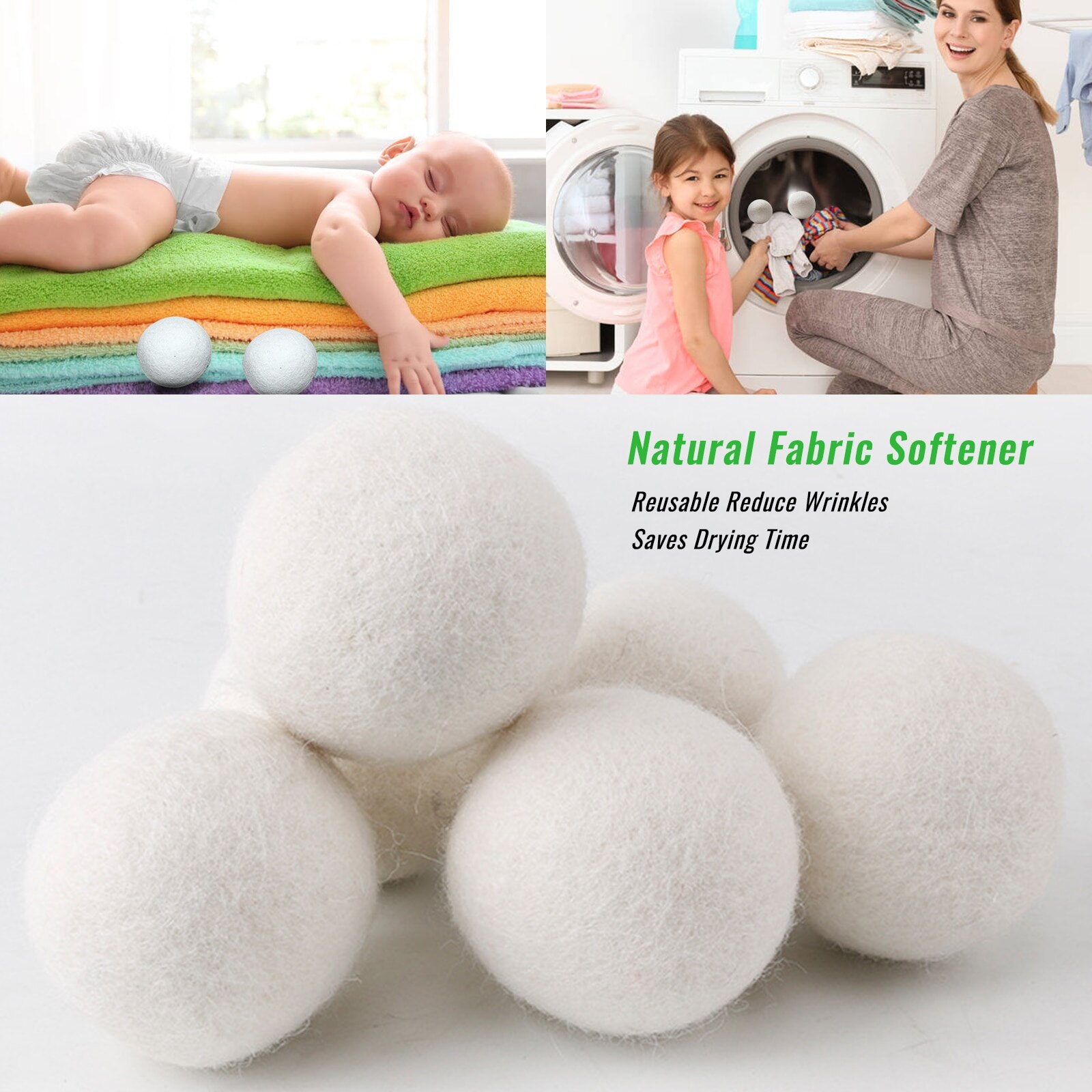 6 st / set ulltorkning tvättkulor torktumlare sparar torktid & kemikaliefilt tvättkulor ullfiltkula 7 x 7cm ^: Default Title