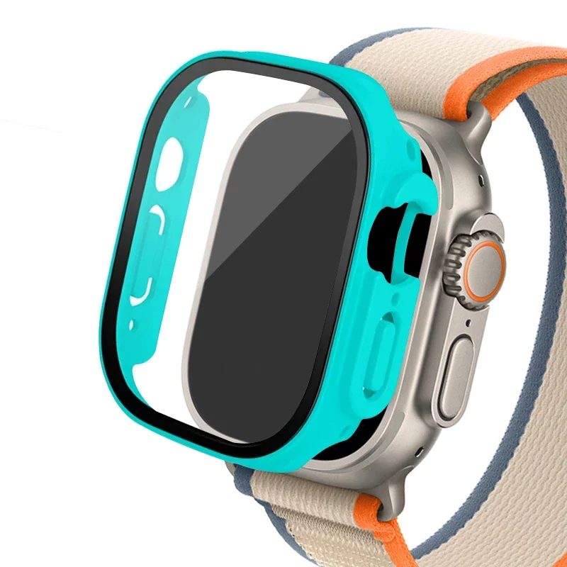Vidrio + funda para Apple Watch Ultra 2, carcasa de 49mm para reloj inteligente, parachoques de PC + Protector de pantalla, cubierta templada, accesorios de banda serie iwatch