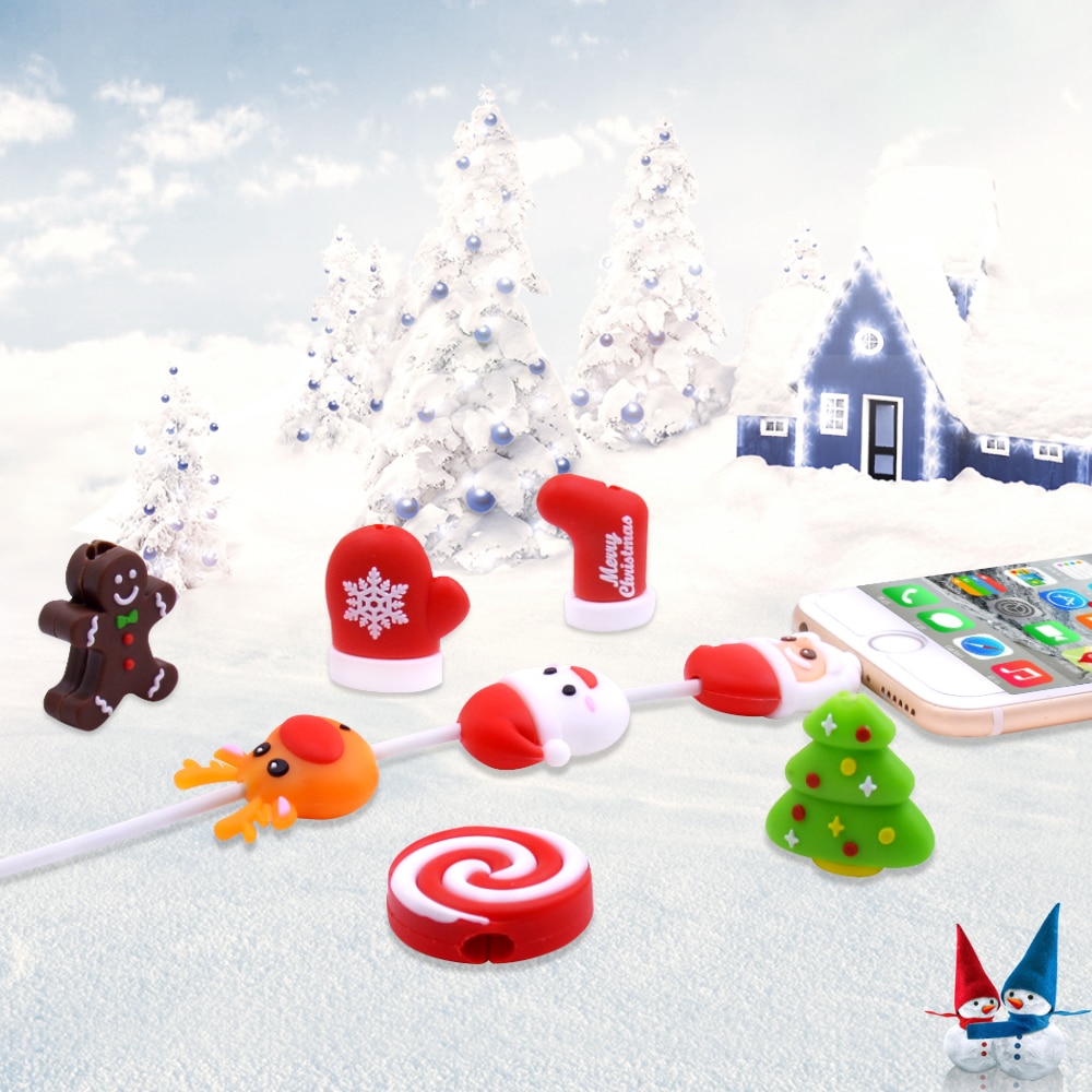 Chipal kerst kabel bijt squishy speelgoed beschermer voor iphone usb beschermkabel oplader telefoon accessoire kerst