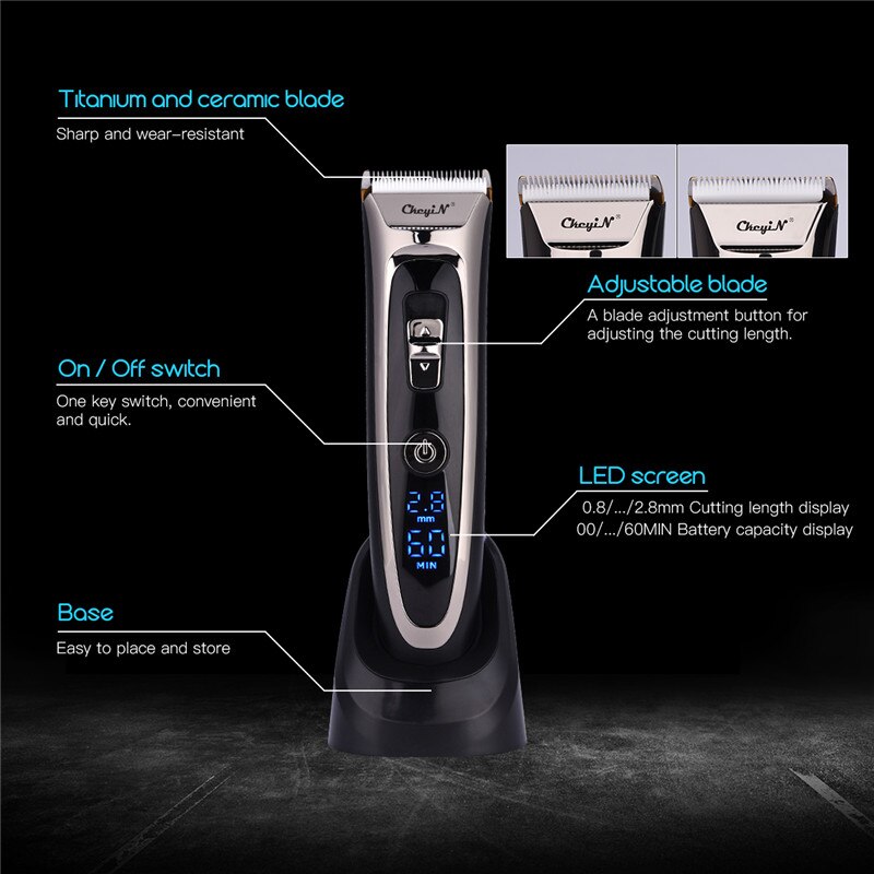 Professionele Tondeuse Oplaadbare Digitale Elektrische Tondeuse Voor Mannen Cordless Haar Knippen Scheermes Kapper Machine Led 4142