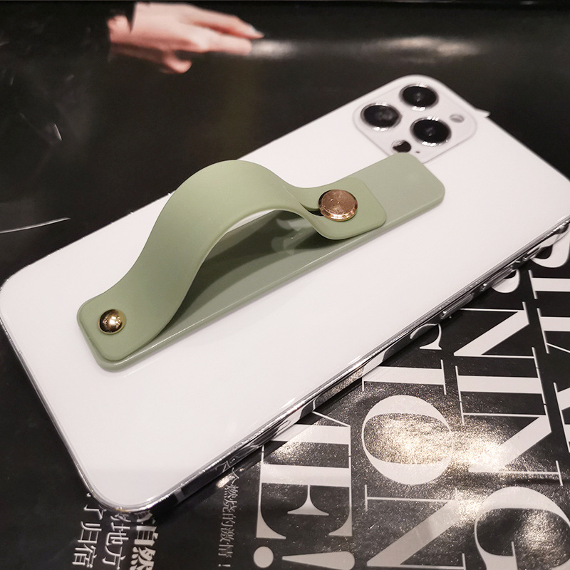 Universal Wrist Band phone stand For iPhone Finger Grip Mobile Phone Holder for xiaomi Push Pull back sticked Socket bracket: 9-Bean Green