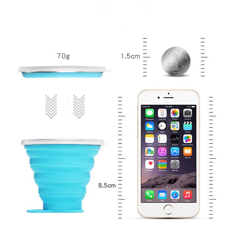 Opvouwbare bekers 270ml bpa-vrije waterbekers van voedingskwaliteit, reisbeker van siliconen, intrekbaar, gekleurd en draagbaar, voor buitengebruik, koffiebeker