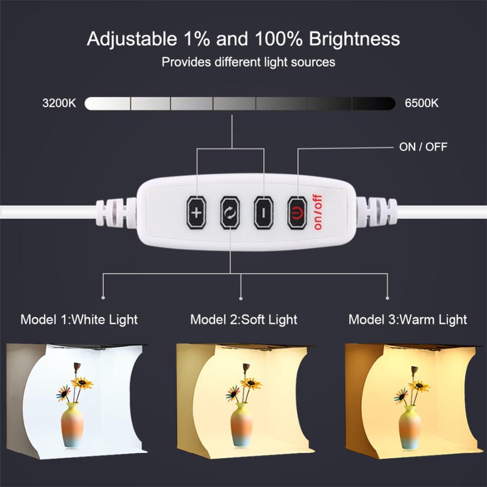 Puluz boîte à lumière avec anneau LED, Mini Studio Photo de 20cm, Kit de tente de prise de vue, 6 arrière-plans de couleurs