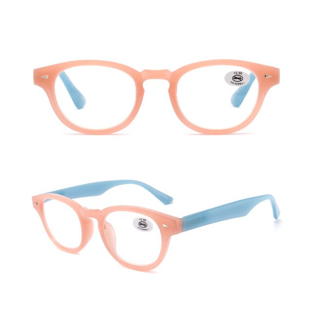 Gafas de lectura a la para hombres y mujeres, lentes de lectura de cristal cuadradas para presbicia, dioptrías de marco a rayas coloridas + 1,5 + 2,5 + 3,0: +300 / C2pink blue