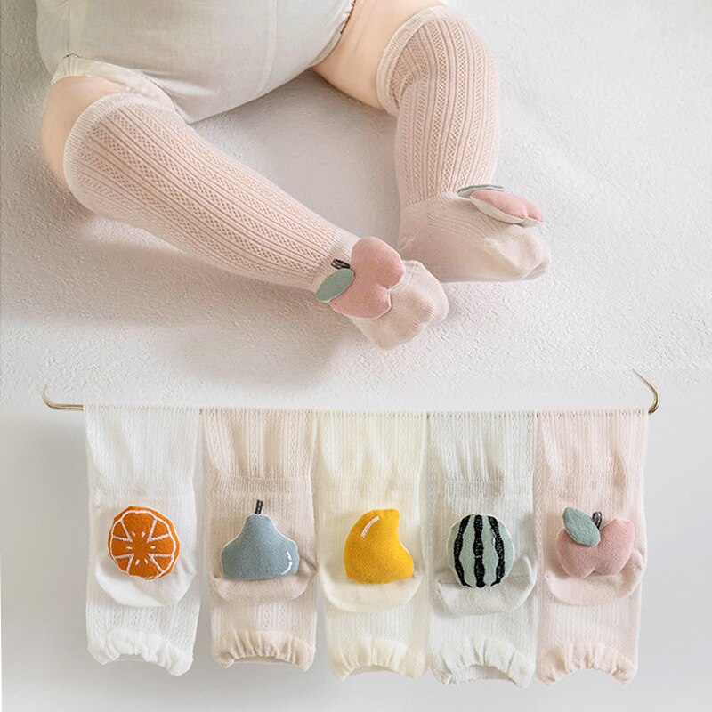 1 paar 0-3Y Sommer Über Knie Baby Socken Bein Wärmer Gittergewebe Atmungs Neugeborenen Baby Moskito Socken Karikatur Obst Mädchen Baby strümpfe