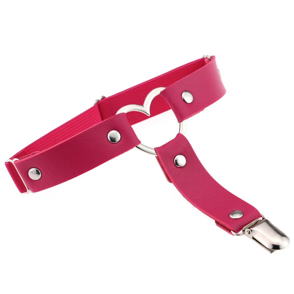 De pie de cuero pierna ligueros de muslo accesorios mujeres en forma de corazón Liga Cinturón correa de arnés para cuerpo cinturón elástico: Rojo rosado