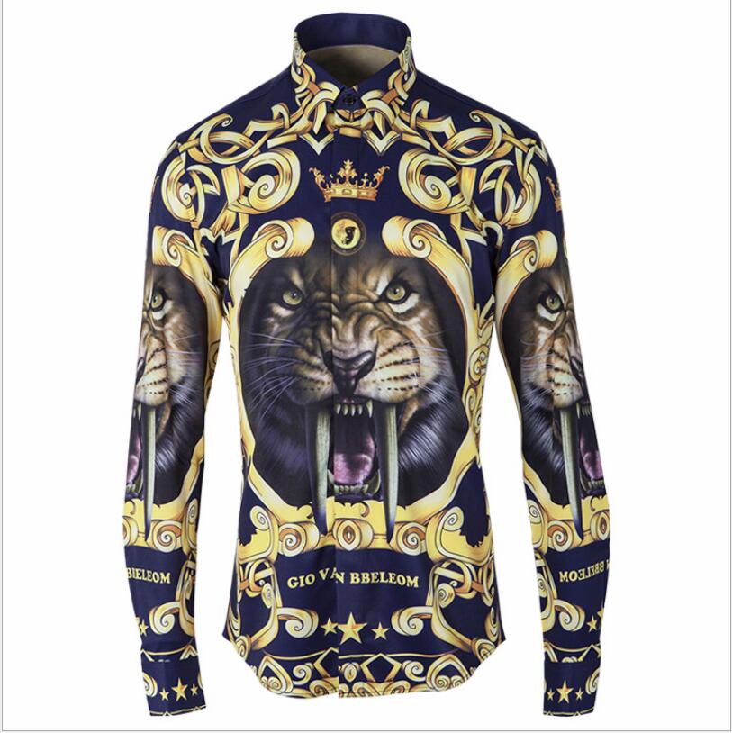 Casual hoge kwaliteit print lange mouwen tijger koninklijk wind tij overhemd herfst plus maat m lxl 2xl 3xl 4xl 23: Xxl