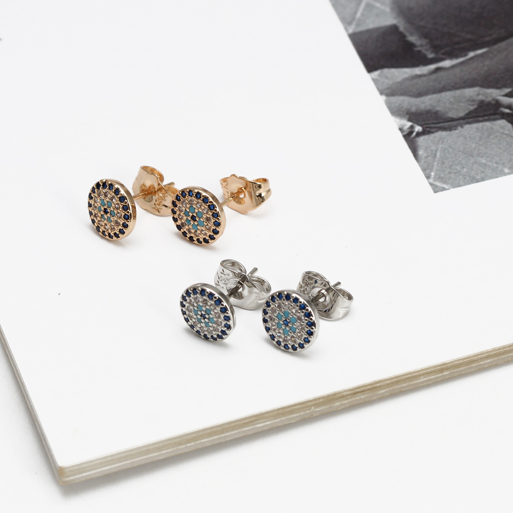 Oeil chanceux Micro pavé rond Zircon boucles d'oreilles cuivre turc mauvais œil Piercing boucles d'oreilles pour femmes filles hommes bijoux BE1058