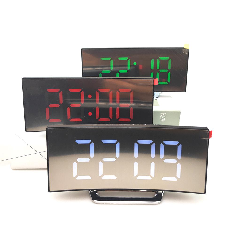 Bedroom Large Number Digital Alarm Clock Curved Dimmable LED Screen for Kids