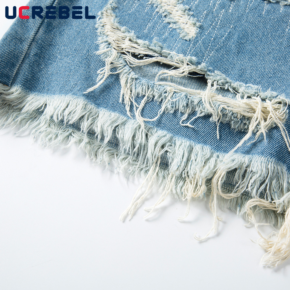 Gewaschen betrübt gerissen Denim kurze Hose Herren Streetwear Knie-länge kurze Hose Sommer hoch Straße verlieren Jeans Halbe Hosen Männer