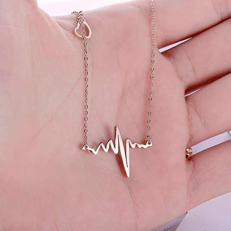 TSHOU358 Punk electrocardiogram non-fading titanium steel jewelry woman clavicle chain stainless steel necklace