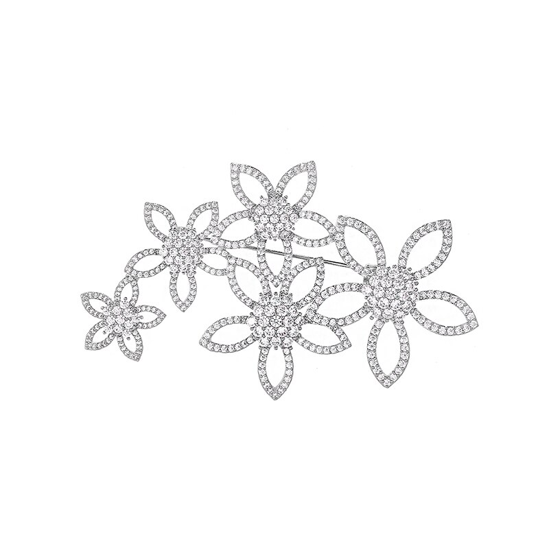 WEIMANJINGDIAN Shinning Cubic Zirconia CZ Crystal Micro-pave Flowers Brooch Pins for Women or Wedding: Platinum Plated