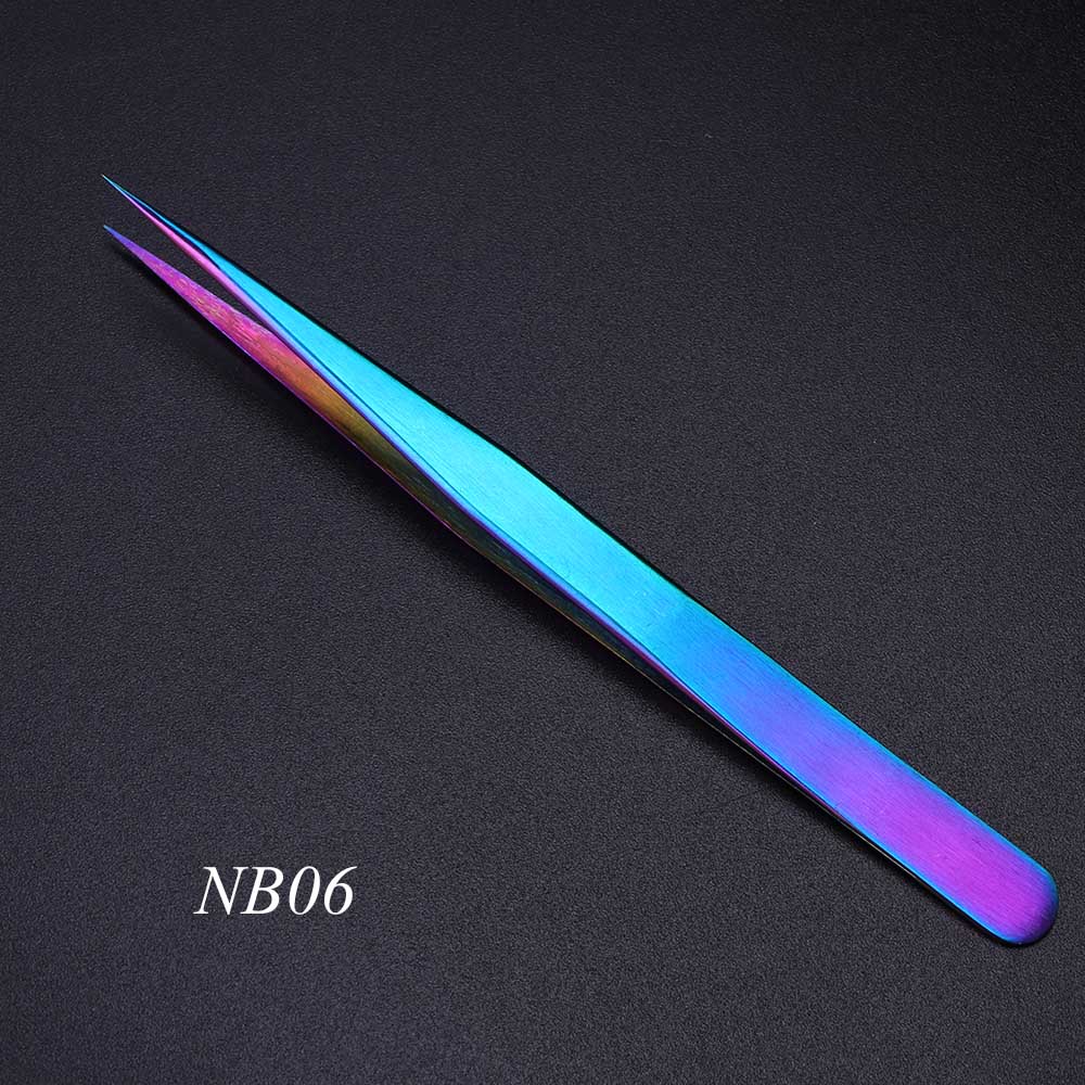 Rvs Wimper Pincet Regenboog Anti-Statische Gebogen Rechte Wimper Extension Rhinestone Picking Make-Up Tool JINB01-07: NB06