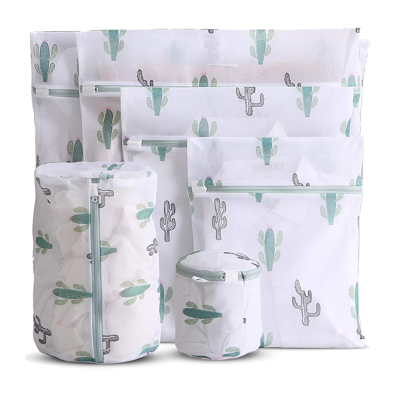 6 Pcs Mesh Waszakken Met Prints, Reizen Opbergtas, Kledingstuk Wassen Zakken Voor Kleding, Bras, ondergoed, Sokken, Groen: Default Title